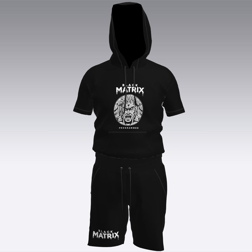 Black Matrix Men’s Pullover Hoodie Short Set (Clothing)